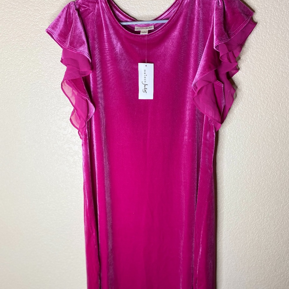 Maison Jules Sheath Velvet Ruffle Sleeves Dress